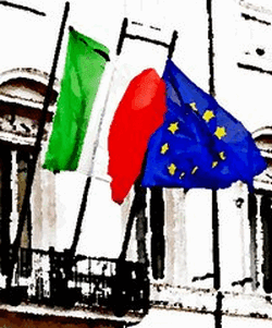 Bandiera italiana e bandiera dell'Unione Europea