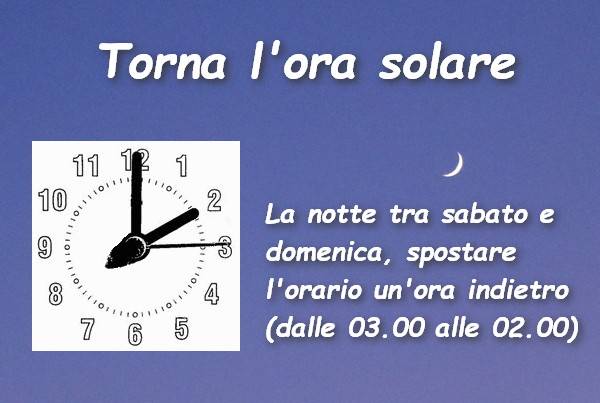 Cambio orario, da legale a solare