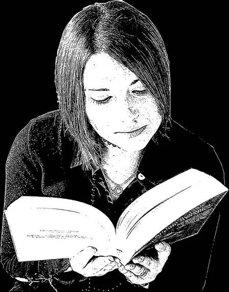 Donna, ragazza che legge un libro. Foto in bianco e nero