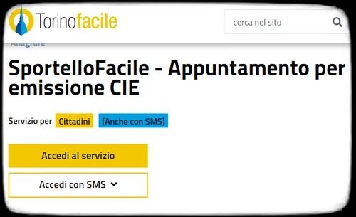 Servizio online di Torino Facile per Carta d'Identità Elettronica