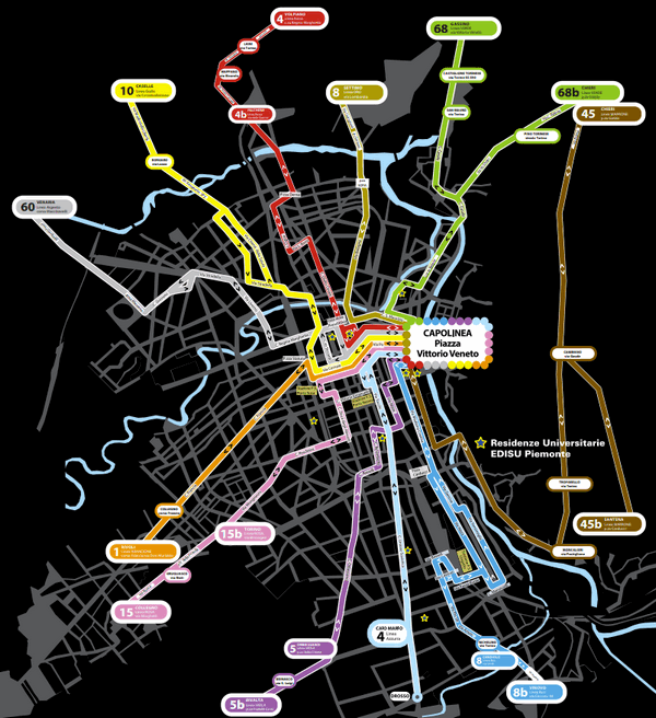 Mappa rete notturna autobus GTT Torino, Night Buster