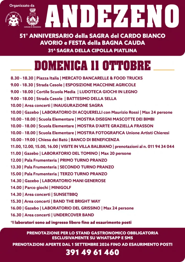 Sagra del Cardo Bianco e della Cipolla, Andezeno. Programma