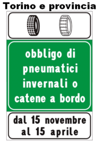 Cartello obbligo catene neve o gomme termiche